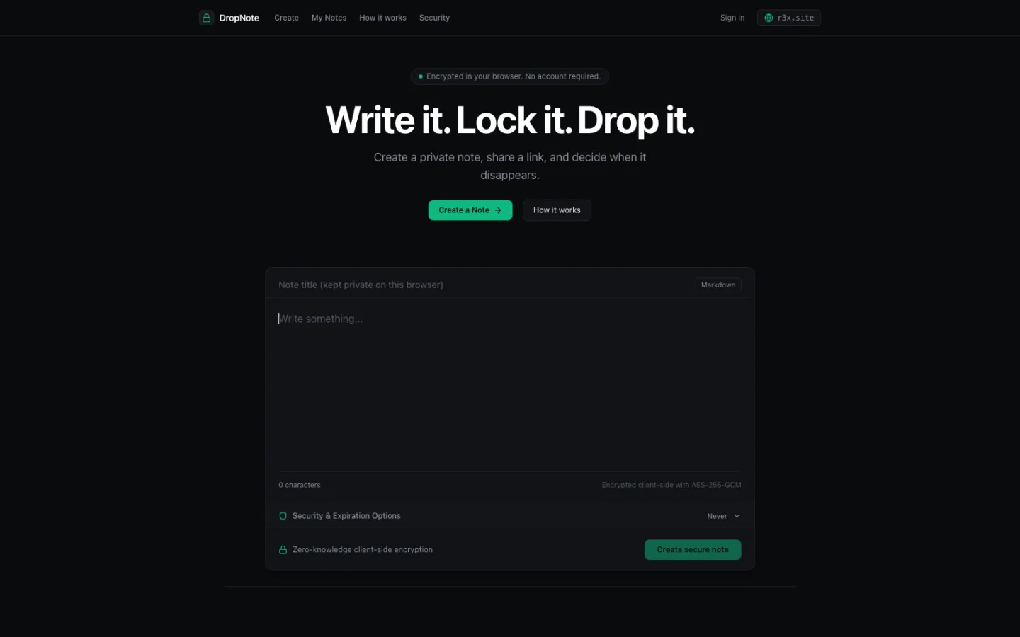 Screenshot of DropNote — Encrypted Notes That Delete Themselves