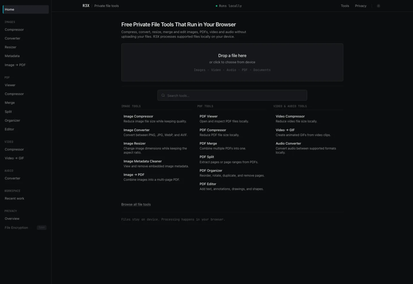 Screenshot of R3X Forge — File Tools That Never See Your Files