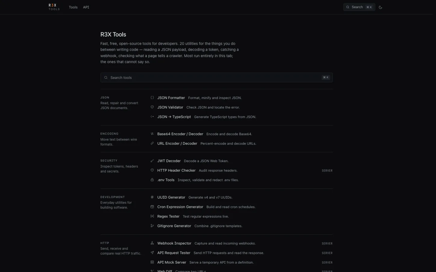 Screenshot of R3X Tools — Twenty Developer Utilities, No Accounts